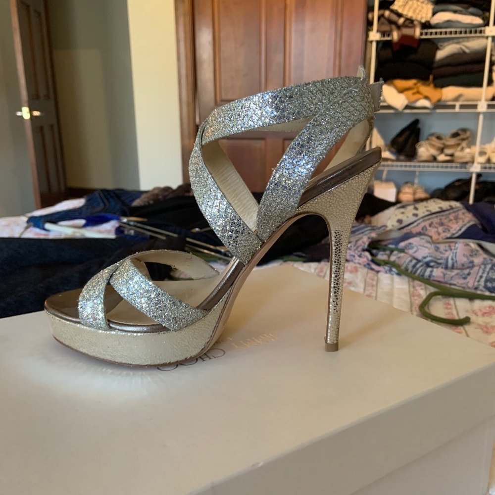 Jimmy Choo - Glitter "Vamp" Sandal in Champagne